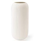 White Ceramic Vase for Flowers, 8 INCH Flower Vase Modern White Vase Home Decor, Small Vase, Ribbed Textured Vase for Pampas Grass Decorative Vase, for Farmhouse Coffee Table Bookshelf Home Living