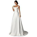 White Wedding Dress Suitable for Slim Women,Bridal Elegant Gowns Royal Style Simple Wedding Dresses with Square Neck&Adjustable Back