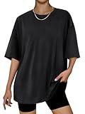 Trendy Queen Womens Fashion Workout T Shirts Athletic Plus Size Tops Summer Trendy Clothes 2024 Short Sleeve Spring Tee Black 2XL