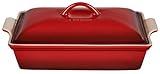 Le Creuset Stoneware Heritage Covered Rectangular Casserole, 4 qt. (12" x 9"), Cerise