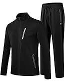 MoFiz Men's Tracksuits Full Zip Track Suits For men Solid Jogger Sets Windbreakers Jacket Track Pants 2 Piece Sets With 5 Pockets Classic Black L