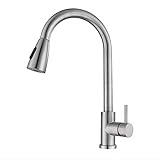 Deals & Fixtures Single Handle High Arc Brushed Nickel Pull Out Kitchen Faucet,Stainless Steel Kitchen Sink Faucet with Pull Down Sprayer