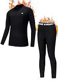 Ewedoos Thermal Underwear Set for Kids Thermals Top and Bottom Set Boys Long Johns Base Layer Thermal Set Black