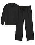 Ekouaer Lounge Sets for Women 2 Piece Outfits 2024 Long Sleeve Top with Pants Sweatsuit Tracksuit S-XXL Black