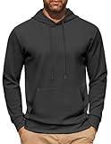 COOFANDY Men's Gym Workout Active Long Sleeve Pullover Lightweight Hoodie Casual Hooded Sweatshirts Dark Grey