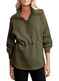 Dokotoo Womens Sweatshirt Oversized Half Zip Lapel V Neck Drawstring Waist Long Sleeve Side Slits Casual Tunic Tops Cute Loose Cozy Solid Color Pullover Sweatshirt 2024 Trendy Clothes Green X-Large