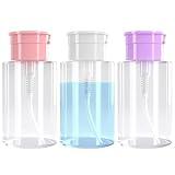 ANGNYA 3 Pack Push Down Pump Dispenser, Empty Press Container for Alcohol Facial Toner Makeup Nail Remover Pump Dispenser Bottles 6.7oz/200ML(Not for Acetone)