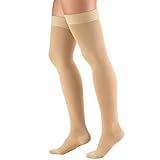 Truform 30-40 mmHg Compression Stockings for Men and Women, Thigh High Length, Dot-Top, Closed Toe, Beige, Small