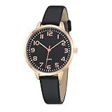 TWOPTION Women's Dainty Analog Leather Dress Watch for Small Wrists, Ladies Waterproof Watches for Women, Reloj para Mujer (Black-23#)
