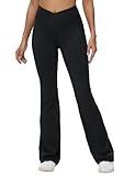 BALEAF Women's Tall Flare Leggings 34" Tummy Control Crossover High Waisted Long Bootcut Yoga Pants with Pockets Work Casual Black S