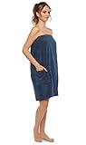 Arus Womens Bathrobe GOTS Certified Organic 100% Turkish Terry Cotton Robe Adjustable Closure Bath Wrap Navy Blue, Large