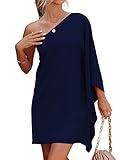 Women's Club Night Out Dresses One Shoulder Batwing Sleeve Sexy Dress Cute Spring Dress Navy Blue