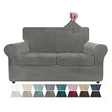 ZNSAYOTX Luxury Velvet Couch Cover 3 Piece Stretch Sofa Covers for 2 Cushion Couch Soft Loveseat Slipcover Living Room Anti Slip Dogs Pet Love Seat Furniture Protector (Grey), 55"-69"(2 Cushions)