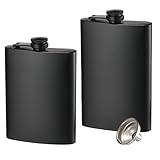 2 Pack Hip Flasks for Liquor, 8 Oz & 12 Oz Stainless Steel Leakproof Thin Flasks with Funnel for Men & Women (Matte Black)