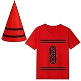 Clovilet Crayon Tshirt and Hat for Halloween Costume Men Women,Adult Size (Red, Large)