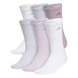 adidas Women's Athletic Cushioned 6-Pack Crew, Preloved Fig Purple/Clear Onix Grey/White, Medium