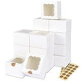 Moretoes 50pcs White Cookie Boxes with Window, 4x4x2.5 Inches Bakery Boxes with 5pcs Stickers for Small Cookies, Treats, Desserts, Chocolate Covered Strawberries, Mini Cake