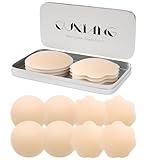QUXIANG 4 Pairs Pasties Women Nipple Covers Reusable Adhesive Silicone Nippleless Covers Bra for Dress Cream (2 Round+2 Flower)