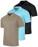 Real Essentials 3 Pack Mens Dry Dri Fit Polo Shirt Short Sleeve Golf Tennis Active Athletic Performance Work Sports Collared Business Casual Tee
