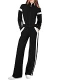 XIEERDUO Lounge Sets for Women Fall Outfits 2025 Airport Outfits Cruise Two 2 Piece Teacher Zip Up Sweatsuits Workout Set Tracksuit Fashion Clothes Winter Travel Vacation Essentials Sweatshirt Black M