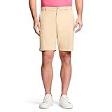 IZOD Men's Classic Saltwater 9.5" Flat Front Chino Short, Pale Khaki, 34