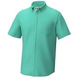 HUK Standard Kona Solid Short Sleeve Fishing Button Down Shirt for Men, Bermuda