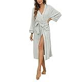 HEARTNICE Womens Cotton Robe, Soft Kimono Spa Knit Long Bathrobe Lightweight Loungewear(Grey mel.,2XL)