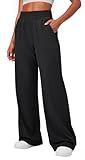 Ewedoos Wide Leg Pants Woman Lightweight Sweatpants Travel Track Work Yoga Dress Pants High Waisted with Pockets Casual Black