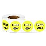 600 Tuna Stickers Labels, 1" Round Tuna Food Labels Seafood Menu Meal Choice Sticker Deli Pantry Catering Food Truck Grocery Store Meat Stickers Package Food Labeling, Yellow - 2 Rolls of 300 Labels