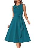 GRACE KARIN Womens Work Office Cocktail Dresses Sleeveless Back Zipper Belted Swing Pockets Dress Teal 2XL