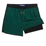 maamgic Mens Short 80s 90s Vintage 5.5" Swim Trunks Swimsuits Board Shorts Compression Liner Quick Dry 2 in 1 Beach Swimwear Dark Green Medium