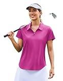 PINSPARK Polo Shirts for Women UPF 50+ Golf Shirts Short Sleeve Tennis Tops with Collar Quick Dry Zip Up Top Rose Red M