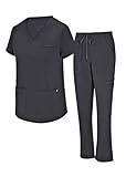 Natural Uniforms Womens 11 Pocket Cool Stretch Cargo Scrub Set (Black, Large)