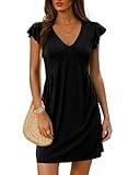 Dokotoo Black Summer Dresses for Women Mini Dress Casual 2024 Sundresses Holiday V Neck Beach Women's Sun Dress Spring Cute Petite Short Dresses Dress 2025 Fashion