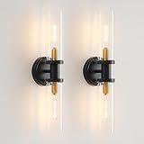 Wall Sconces Set of Two Black and Brass Gold 🔥🔥🔥 Wall Lamp Wall Lights with Clear Glass Shade Sconces Wall Lighting Wall Sconces Indoor Sconces Wall Decor Set of 2 Wall Scones, Wall Lights Set of 2