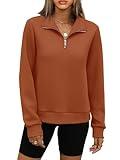 WIHOLL Womens Sweatshirts Half Zip Cropped Pullover Long Sleeve Tops Petite Hoodies 2024 Fall Fashion Outfits Sweaters Winter Clothes Rust L