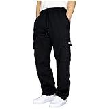 Men's Cargo Sweatpants Casual Fleece Joggers Loose Fit Open Bottom Athletic Pants for Men with Pockets Black M