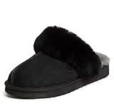 Dearfoams Women's Fireside Sydney Indoor/Outdoor Water Resistant Genuine Shearling Scuff Slipper, Wide Widths