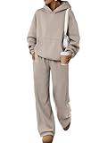 Trendy Queen 2 Piece Lounge Sweat Sets Plus Size Fall Fashion Matching Sweatsuits Wide Leg Pants Travel Outfit Winter Clothes CoffeeGrey M