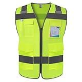 TCCFCCT High Visibility Vest 5 Pockets Reflective Safety Vest with Zipper, Hi Vis Work Vest with Horizontal Strip for Walkie-talkie & ID Card, Durable to Use, Meets ANSI/ISEA Standards, T5-Yellow, M