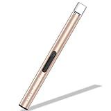 REIDEA Lighter Electric for Candle S4 Pro USB Rechargeable Safety Lock with LED Battery Indicator Flameless Windproof Arc Plasma Lighter for Candle, Fireworks (Champagne Gold)