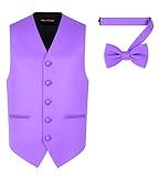 Exclusive Distributor Oliver George 2pc Solid Men's Vest and Bow Tie Set For Men | Men's Tuxedo and Suit Vest For Men | Solid Formal Waistcoat | Lavender X-Large