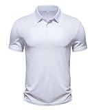 Umturmok Men's Performance Solid Color Golf Polo Shirts Moisture Wicking Quick Dry Short Sleeve Polo Shirts for Men Casual Activewear White L