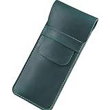 Leather Pen Case Pencil Pouch Holder Ballpoint Rollerball Pens and Pencils with Tuck in Flap,Green (L)