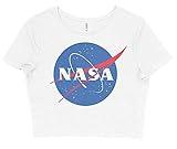 NASA Vintage Science Crop Top Bella Ladies Flowy Boxy Cropped Tee (XL, White)
