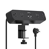 PD30W Desk Clamp Power Strip, Desktop Mount Surge Protector, Fast Charging Station, 5Ft Extension Cord Desk Mount Shelf with 4 Outlets 4 USB Ports (2 USB C), Home Office Accessories Essentials, Black