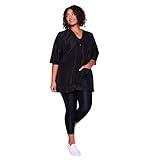 A Size Above Plus Size Salon Stylist Jacket, Cut for Curves, Three-quarter Length Sleeves, Button Down Front, Two Lower Front Pockets, Lightweight, Water Resistant Nylon/Poly, Black, 3X