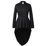 Women's Elegant Clergy Shirt Long Sleeve Asymmetrical Ministers Blouse Casual Tops Black