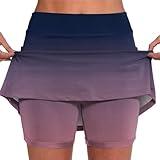 Skorts Knee Length Elastic Yoga Skorts for Women Solid Color Athletic Tennis Shorts Lightweight Tummy Control Floral Print 2025 Purple Medium