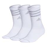 adidas Women's Crew Socks with Arch Compression 3-Pack, Comfortable, Sweat-Wicking, Stylish 3-Stripe, White/Clear Onix Grey, Medium